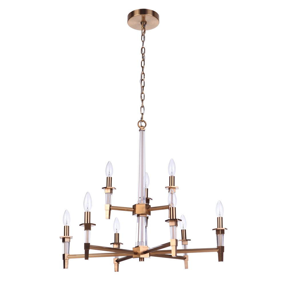 Craftmade 9 Light Chandelier In Satin Brass And Flat Black Fabric Shade
