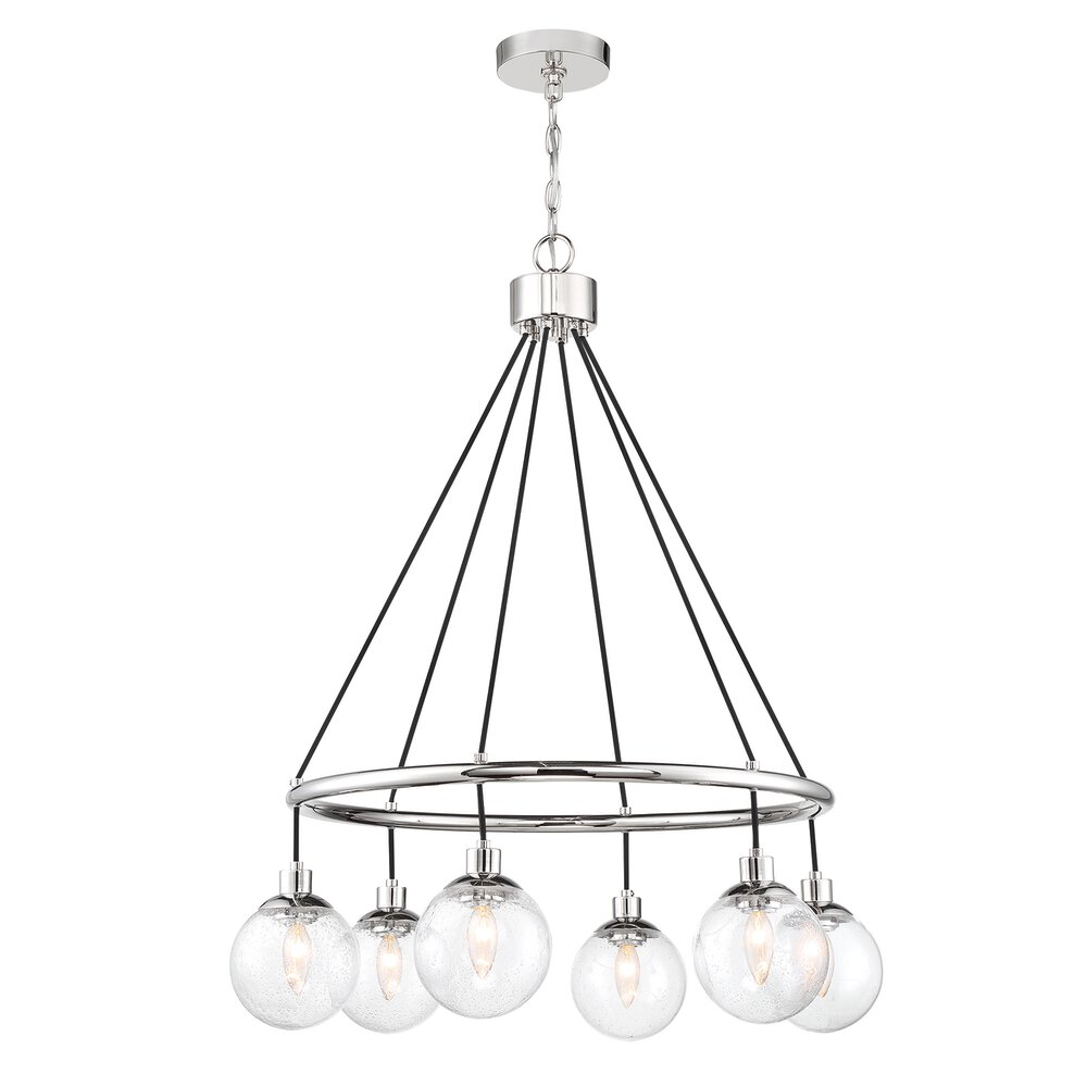 Craftmade 6 Light Chandelier In Chrome And Seeded Glass
