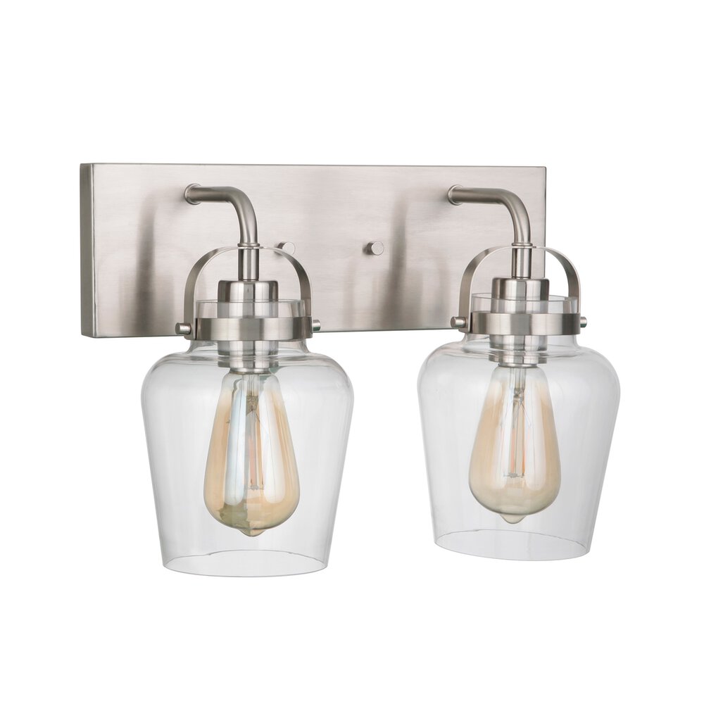 Craftmade 2 Light Vanity In Brushed Polished Nickel And Clear Glass