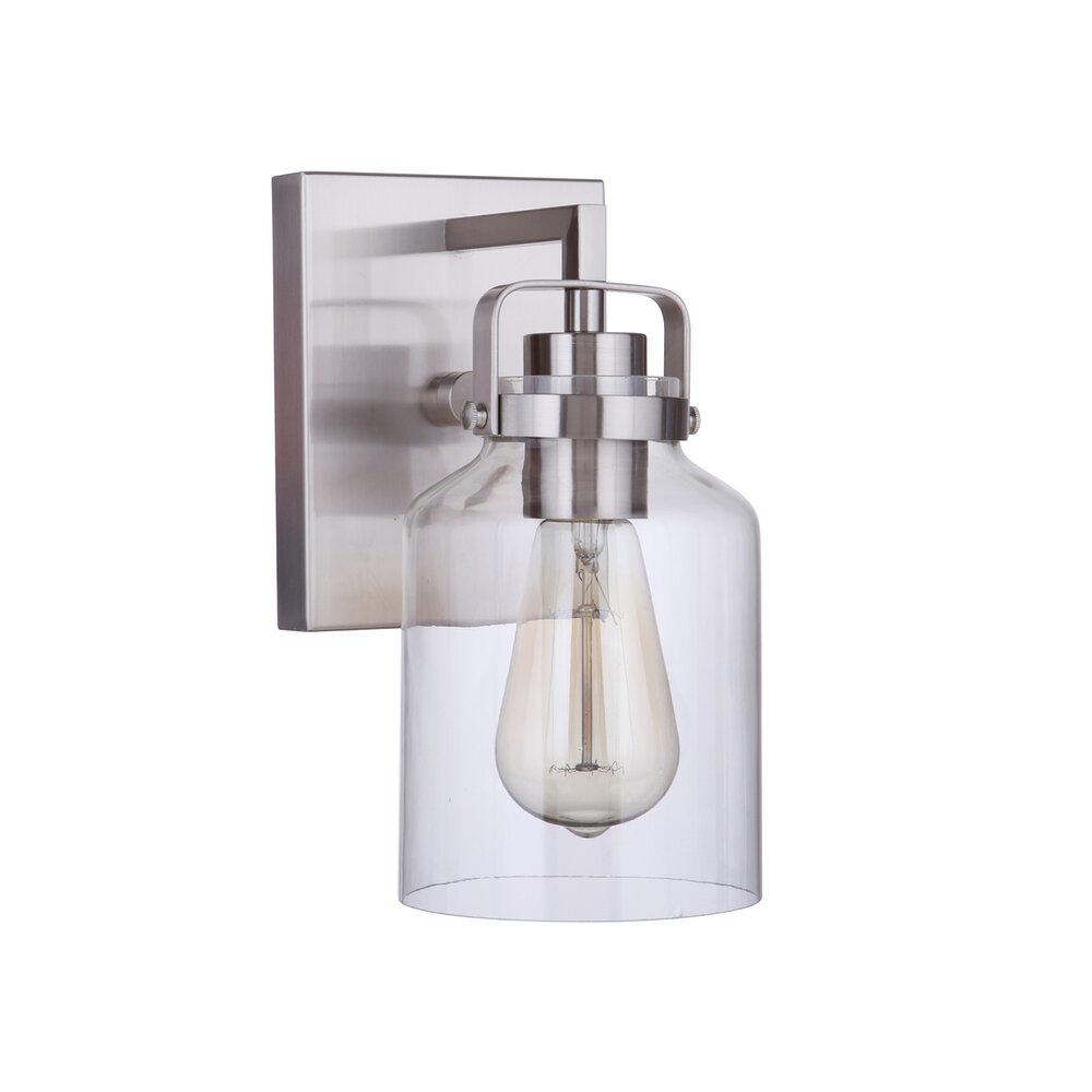 Craftmade 1 Light Wall Sconce In Brushed Polished Nickel And Clear Glass