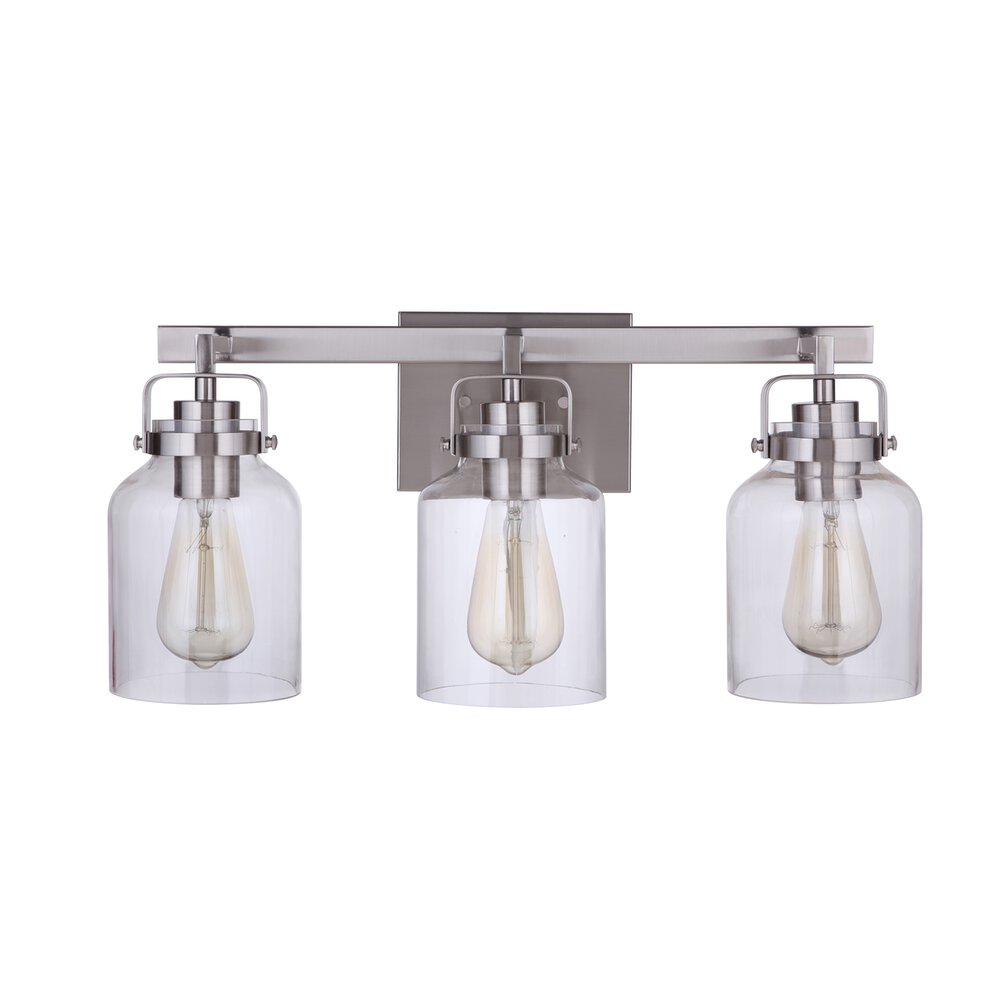 Craftmade 3 Light Vanity In Brushed Polished Nickel And Clear Glass
