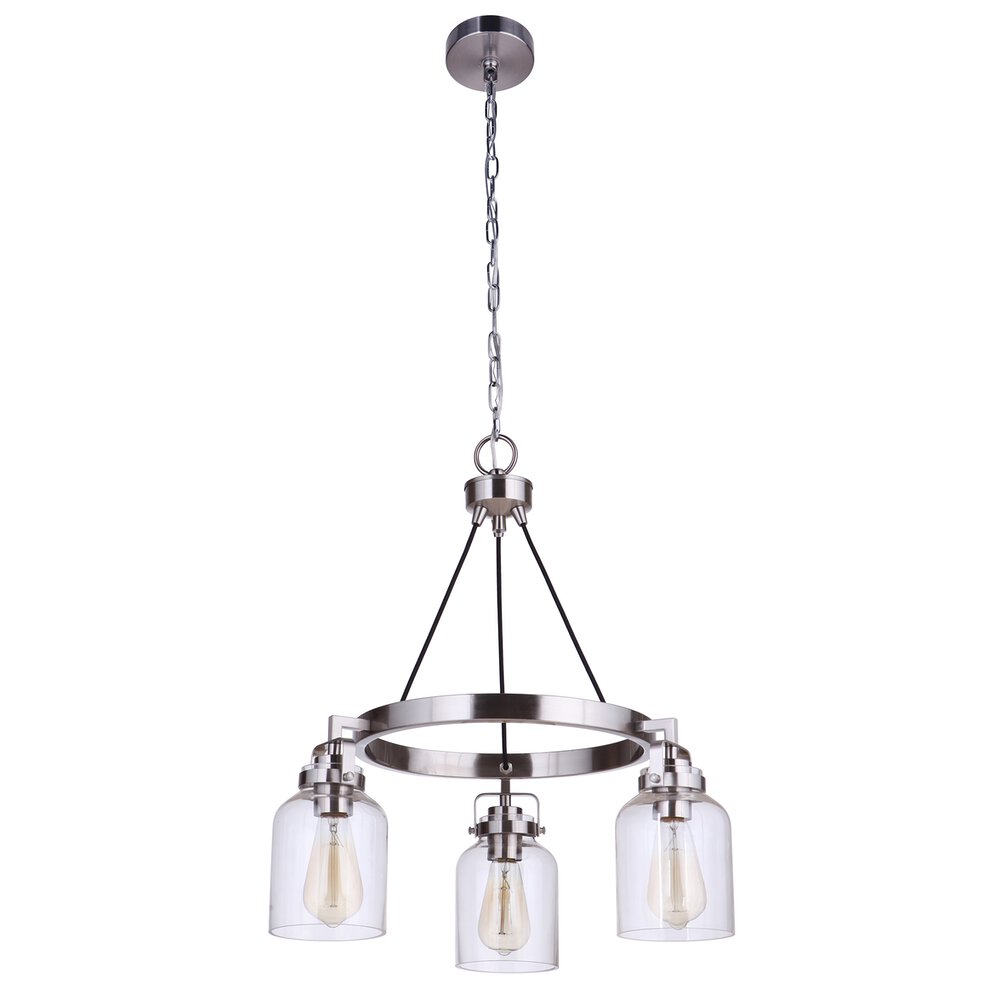 Craftmade 3 Light Chandelier In Brushed Polished Nickel And Clear Glass