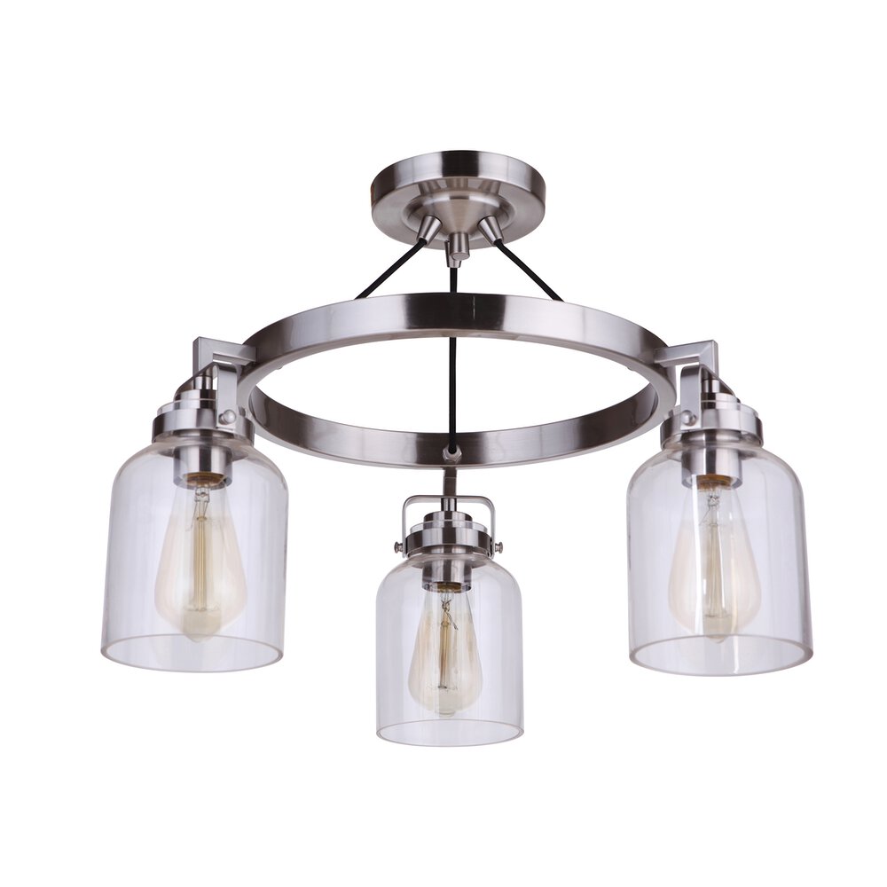 Craftmade 3 Light Semi Flush In Brushed Polished Nickel And Clear Glass