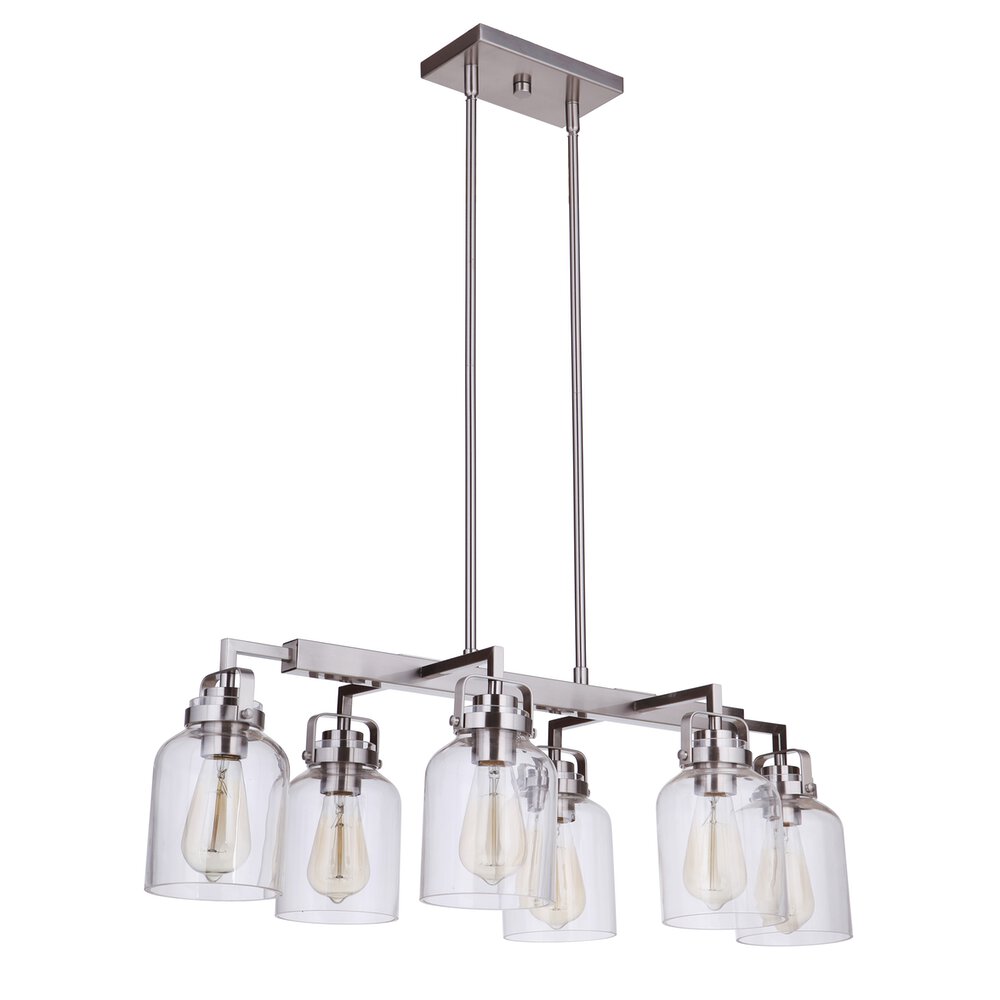 Craftmade 6 Light Island In Brushed Polished Nickel And Clear Glass