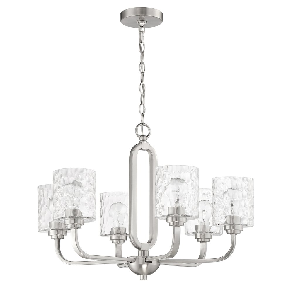 Craftmade 6 Light Chandelier In Brushed Polished Nickel And Hammered Glass