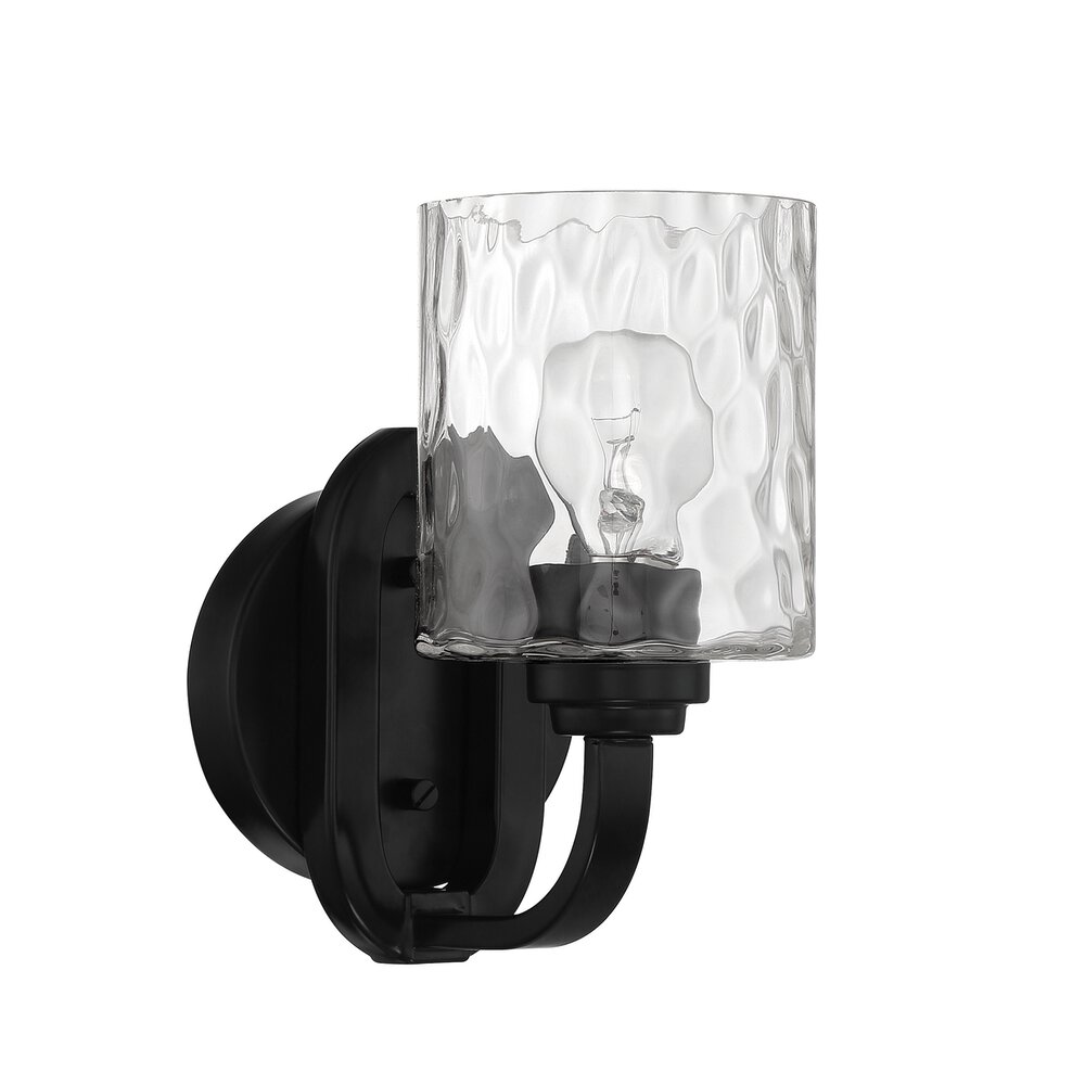 Craftmade 1 Light Wall Sconce In Flat Black And Hammered Glass