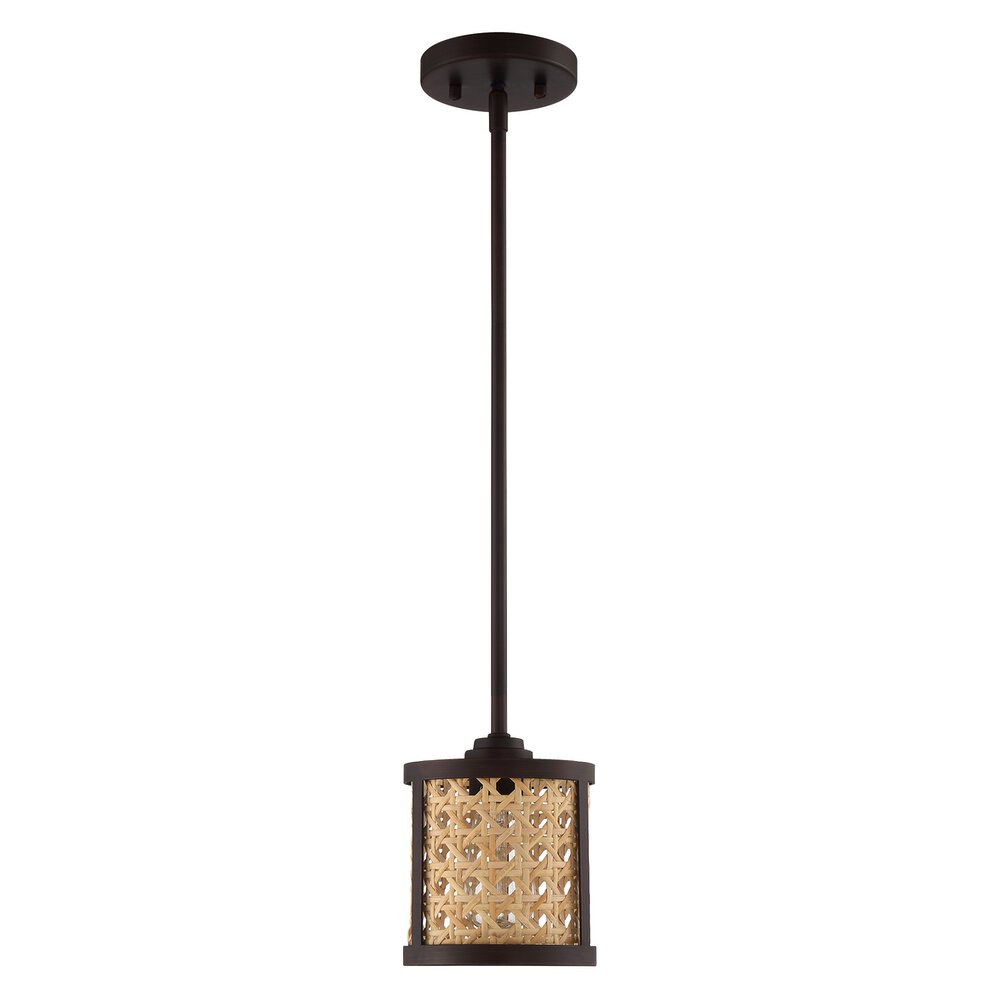 Craftmade 1 Light Mini Pendant In Aged Bronze Brushed And Rattan Shade