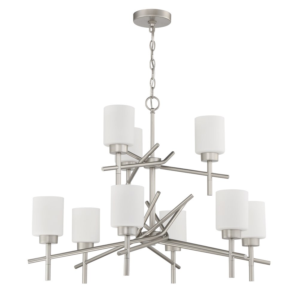 Craftmade 9 Light Chandelier In Satin Nickel And Frost White Glass