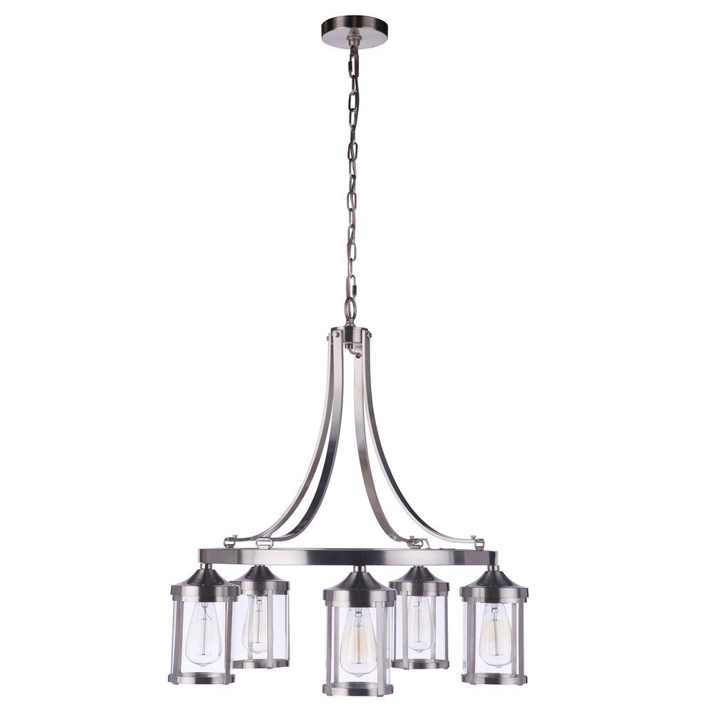 Craftmade Chandelier 5 Light In Brushed Polished Nickel And Clear Glass