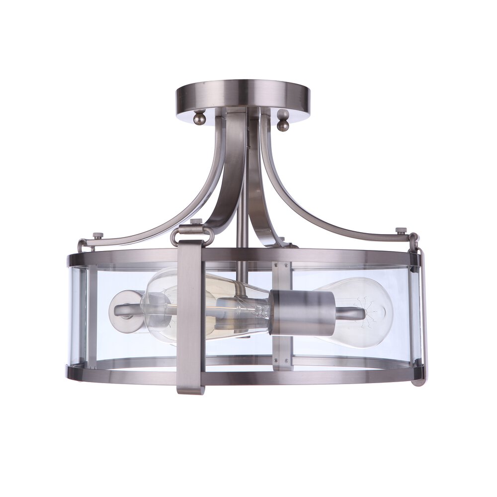 Craftmade Semi Flush 3 Light In Brushed Polished Nickel And Clear Glass