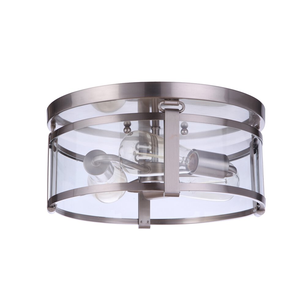 Craftmade 3 Light Flushmount In Brushed Polished Nickel And Clear Glass