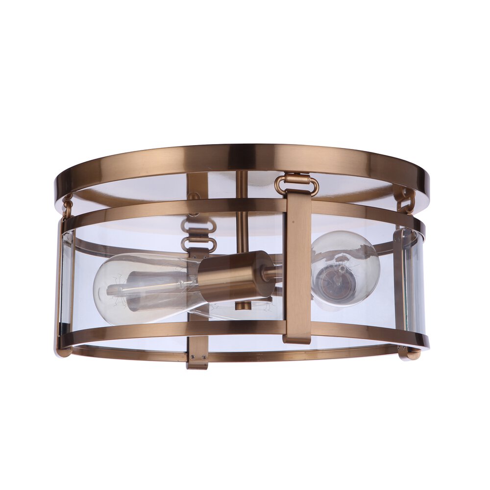 Craftmade 3 Light Flushmount In Satin Brass And Clear Glass