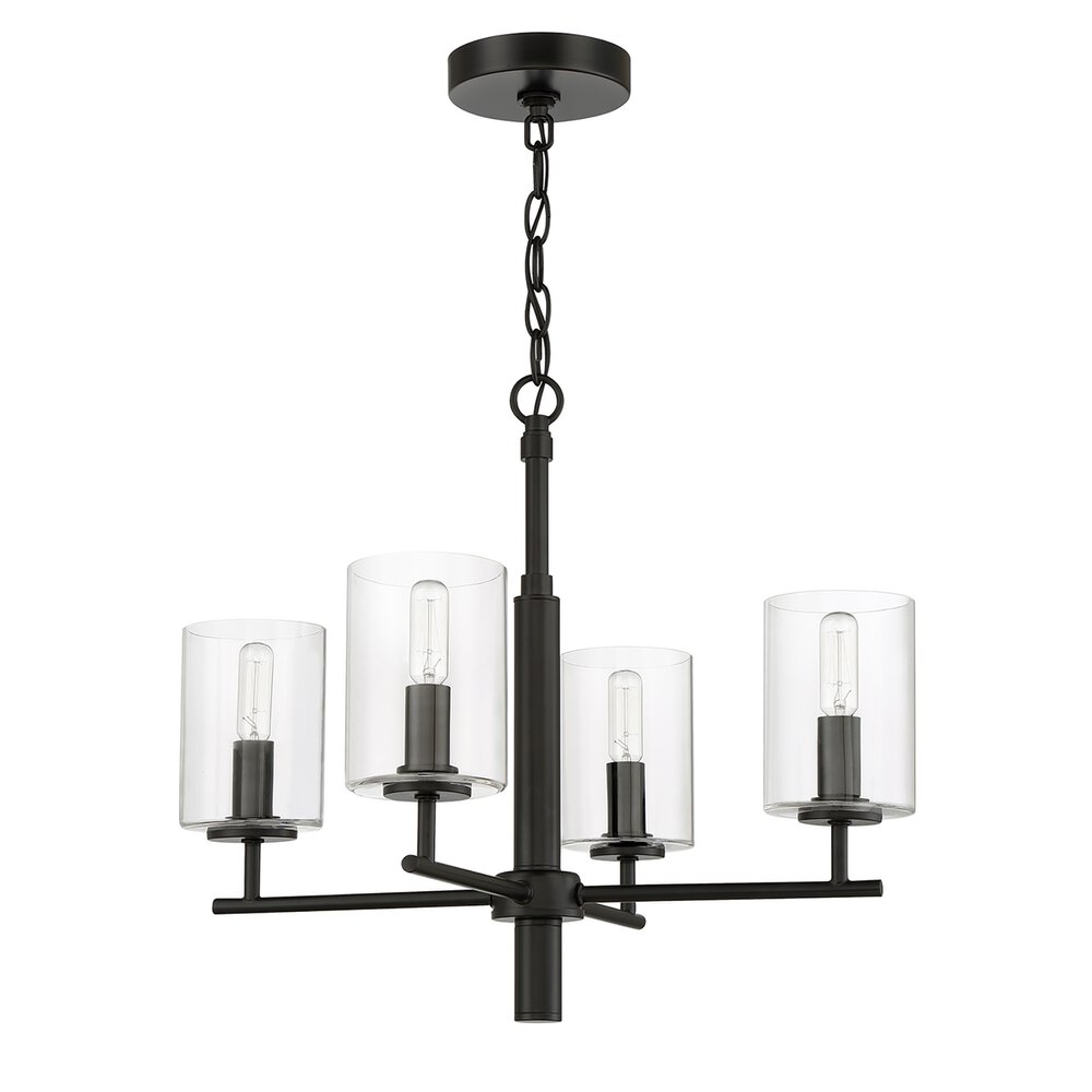 Craftmade Chandelier 4 Light In Flat Black And Clear Glass