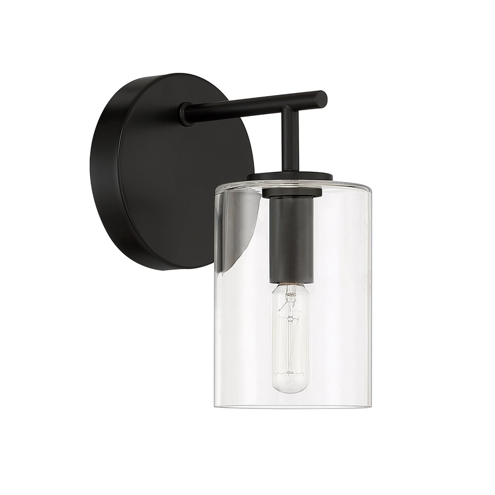 Craftmade Wall Sconce 1 Light In Flat Black And Clear Glass