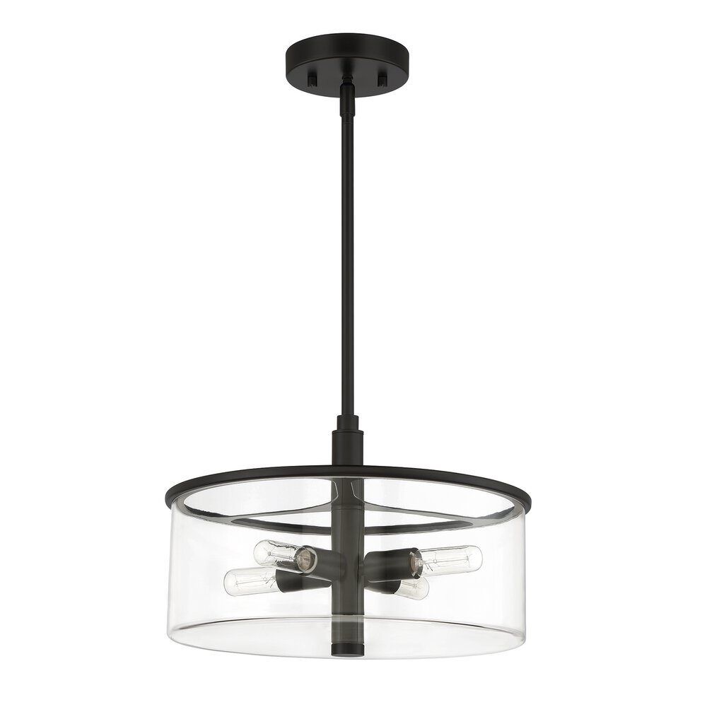 Craftmade 4 Light Pendant In Flat Black And Clear Glass