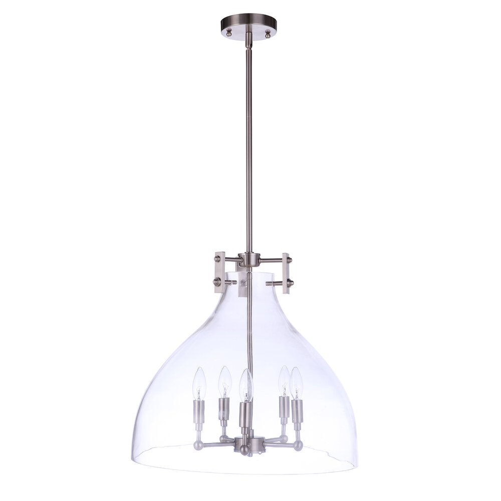 Craftmade 5 Light Pendant In Brushed Polished Nickel And Clear Glass