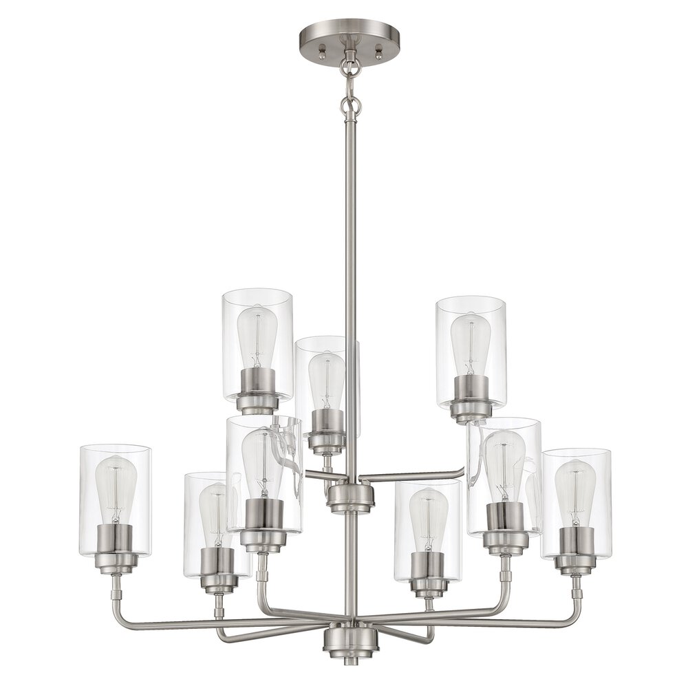 Craftmade Chandelier 9 Light In Brushed Polished Nickel And Clear Glass