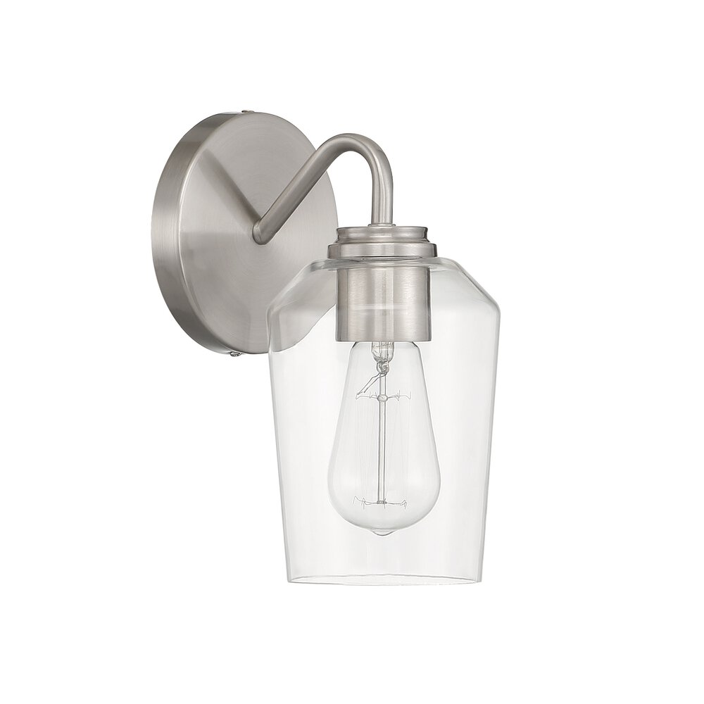 Craftmade Wall Sconce 1 Light In Brushed Polished Nickel And Clear Glass
