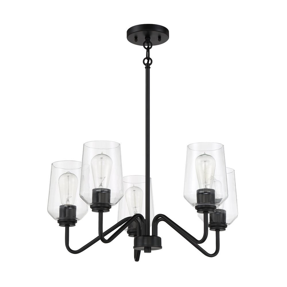 Craftmade Chandelier 5 Light In Flat Black And Clear Glass