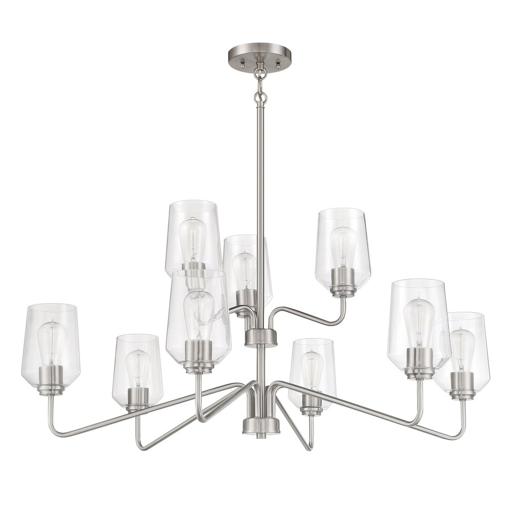 Craftmade Chandelier 9 Light In Brushed Polished Nickel And Clear Glass