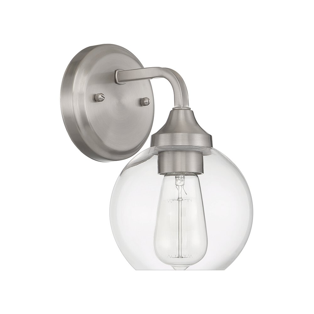 Craftmade Wall Sconce 1 Light In Brushed Polished Nickel And Clear Glass