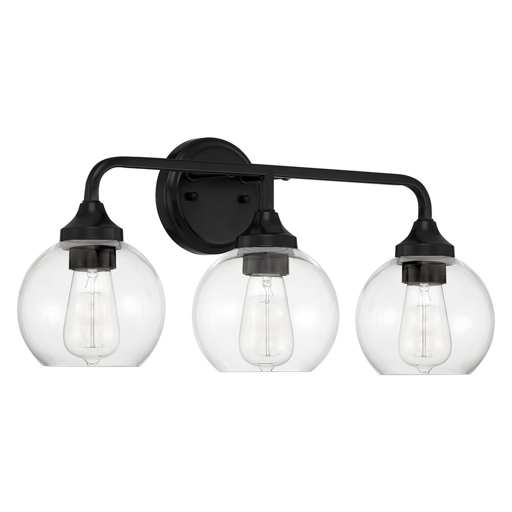 Craftmade Vanity 3 Light In Flat Black And Clear Glass