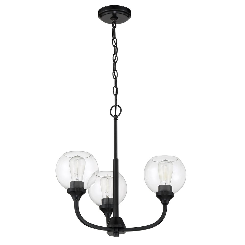 Craftmade 3 Light Chandelier In Flat Black And Clear Glass