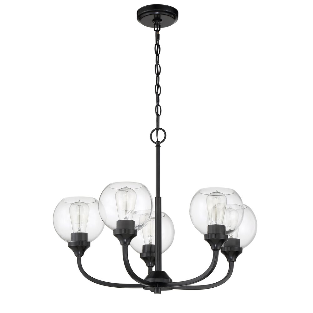 Craftmade 5 Light Chandelier In Flat Black And Clear Glass