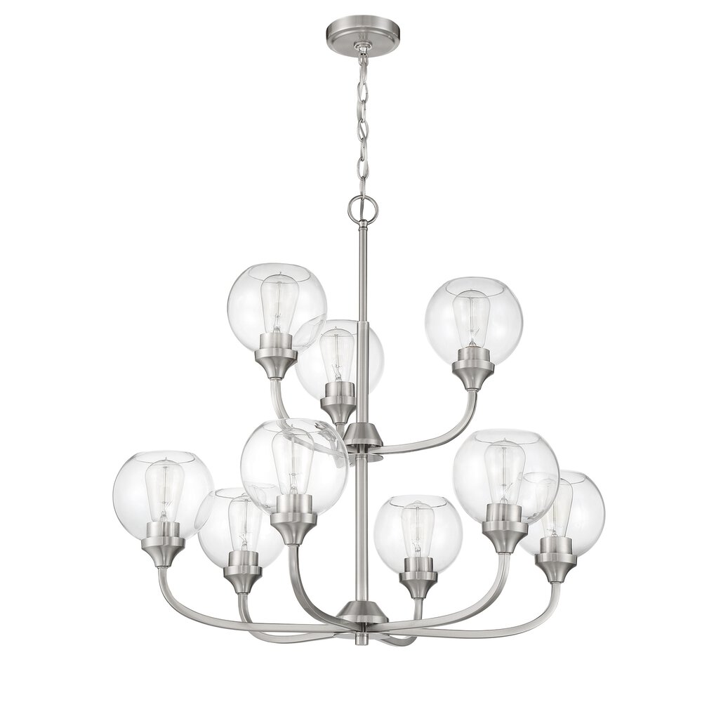 Craftmade 9 Light Chandelier In Brushed Polished Nickel And Clear Glass