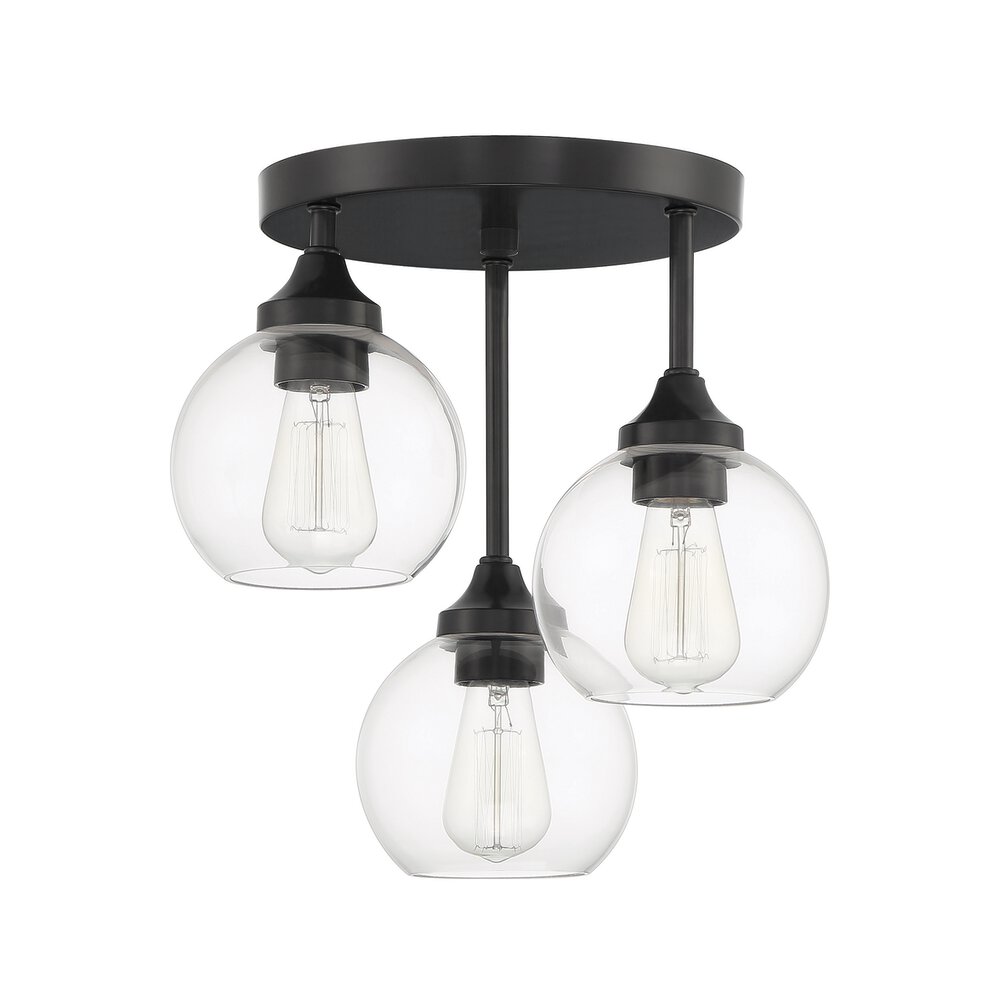 Craftmade 3 Light Semi Flush In Flat Black And Clear Glass
