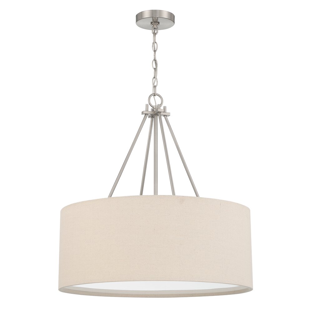 Craftmade 3 Light 24" Drum Shade Pendant In Brushed Polished Nickel And Beige Fabric Shade