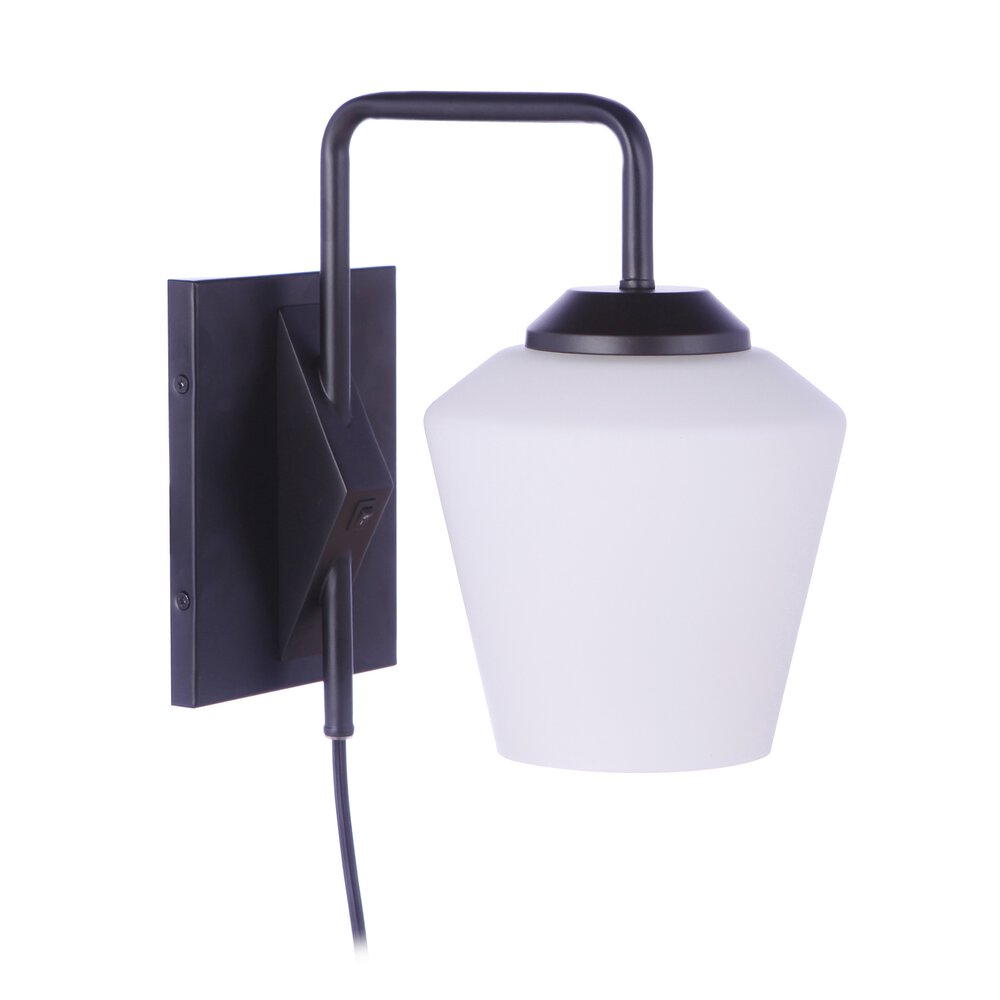 Craftmade Portable 1 Light Plug-In Wall Sconce In Flat Black And Frost White Glass