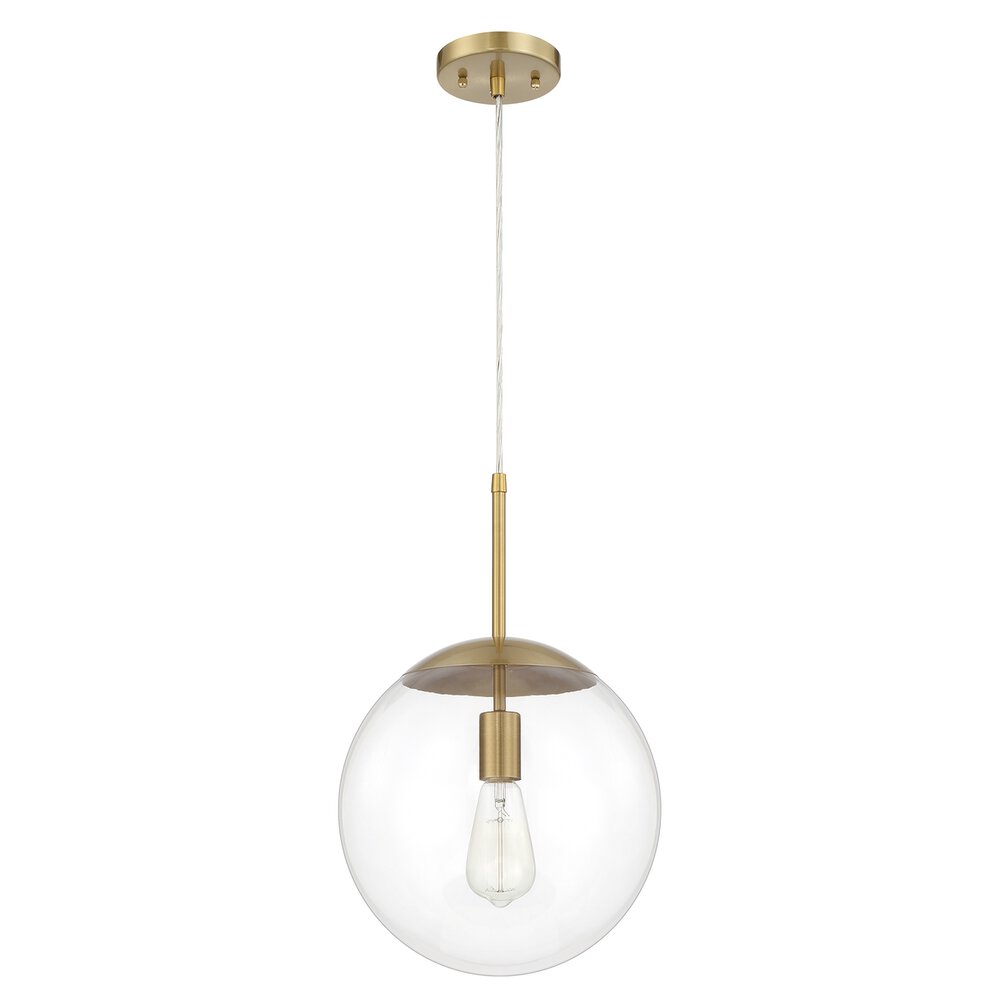 Craftmade 12" 1 Light Pendant With Cord In Satin Brass And Clear Glass