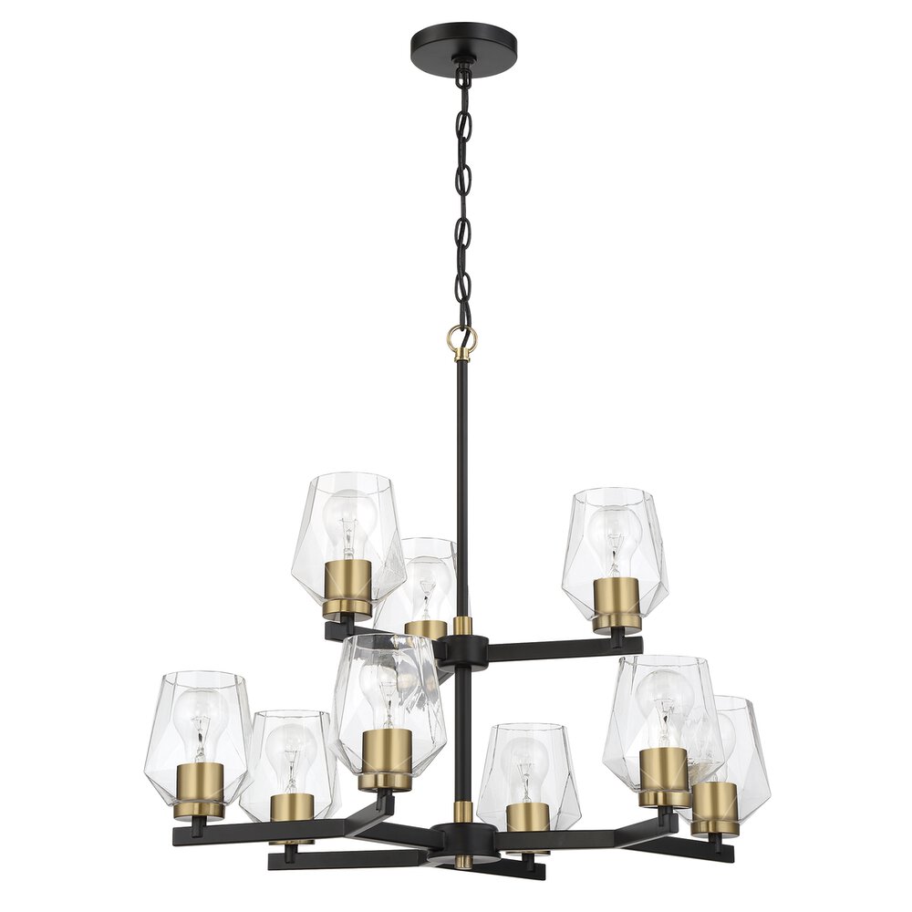 Craftmade 9 Light Two-Tier Chandelier In Flat Black/Satin Brass And Clear Glass