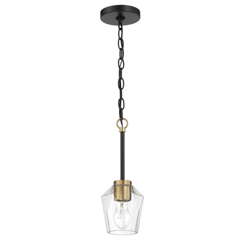 Craftmade 1 Light Mini Pendant In Flat Black/Satin Brass And Clear Glass