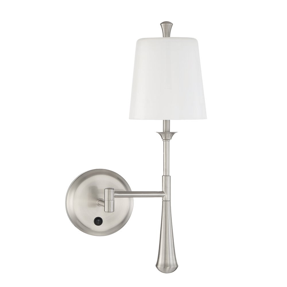 Craftmade 1 Light Swing Arm Wall Sconce In Brushed Polished Nickel And Frosted Opal Glass
