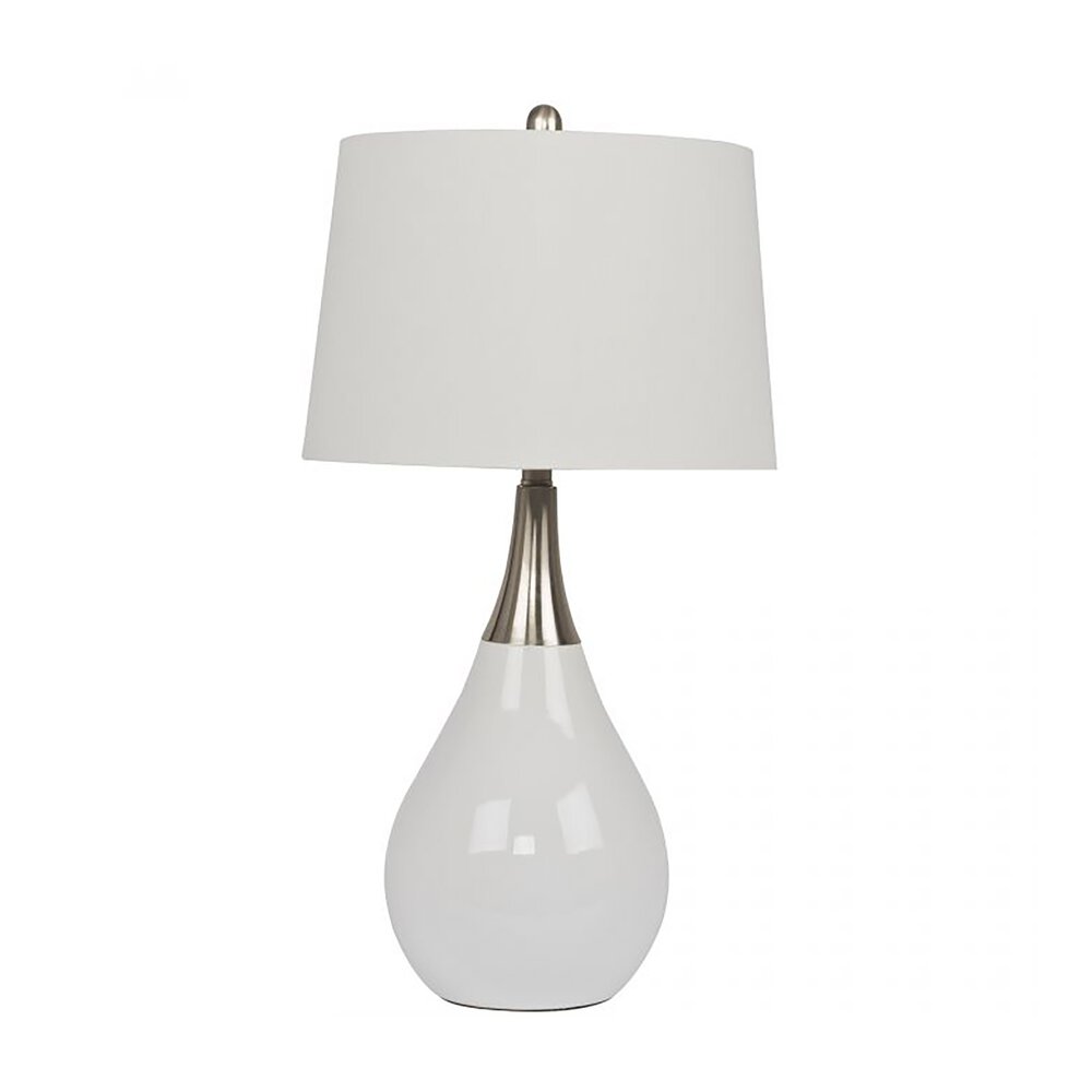 Craftmade Table Lamp In Gloss White / Brushed Polished Nickel And White Fabric Shade