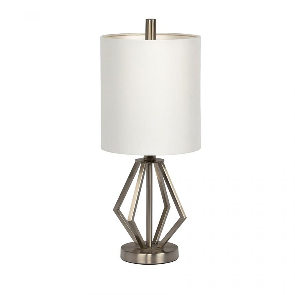 Craftmade Table Lamp In Brushed Polished Nickel And White Fabric Shade