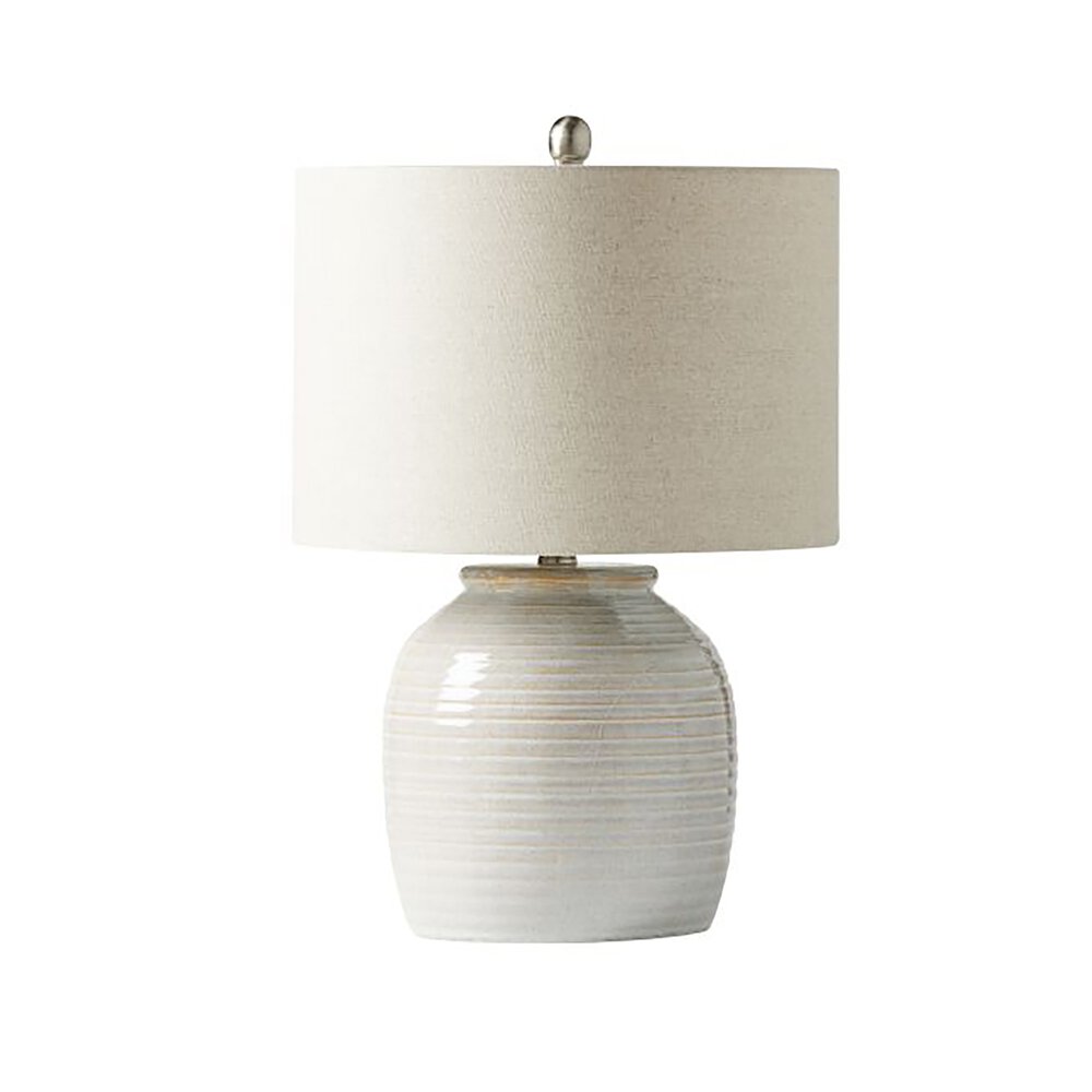 Craftmade Table Lamp In White Ceramic / Brushed Polished Nickel And Oatmeal Fabric Shade
