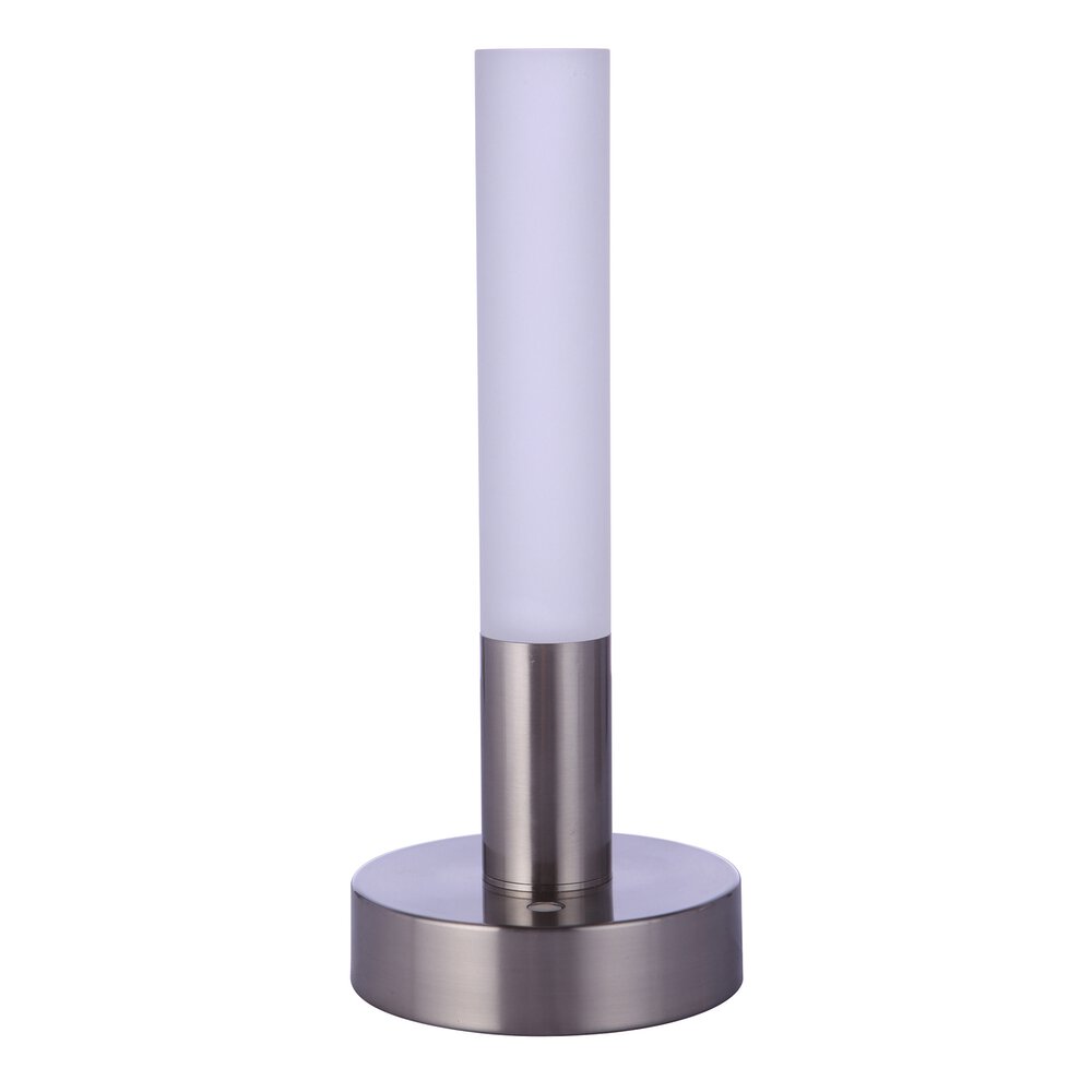 Craftmade Zoltan Rechargeable Dimmable Led Cylinder Portable Lamp With Glass Shade In Brushed Polished Nickel And Frosted Acrylic Fixture