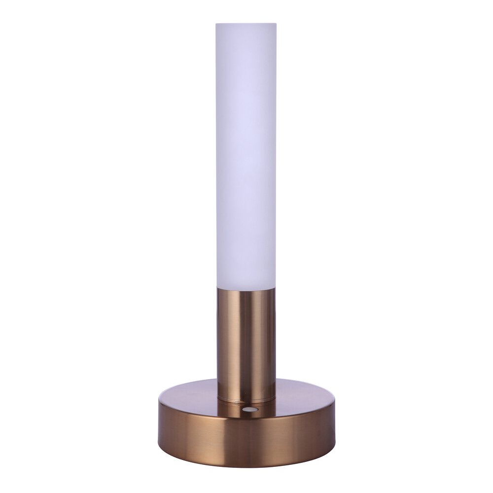 Craftmade Zoltan Rechargeable Dimmable Led Cylinder Portable Lamp With Glass Shade In Satin Brass And Frosted Acrylic Fixture