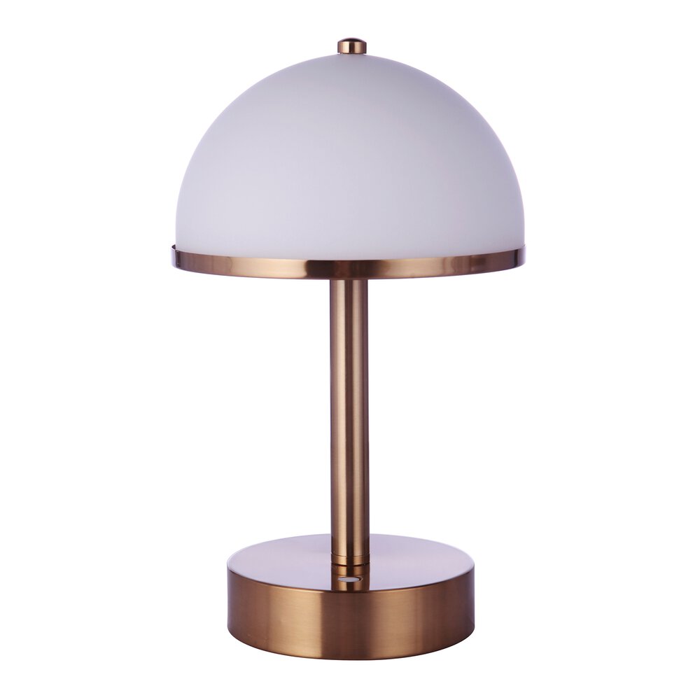 Craftmade Gatsby Rechargeable Dimmable Led Portable Lamp With Glass Dome Shade In Satin Brass And Frost White Glass