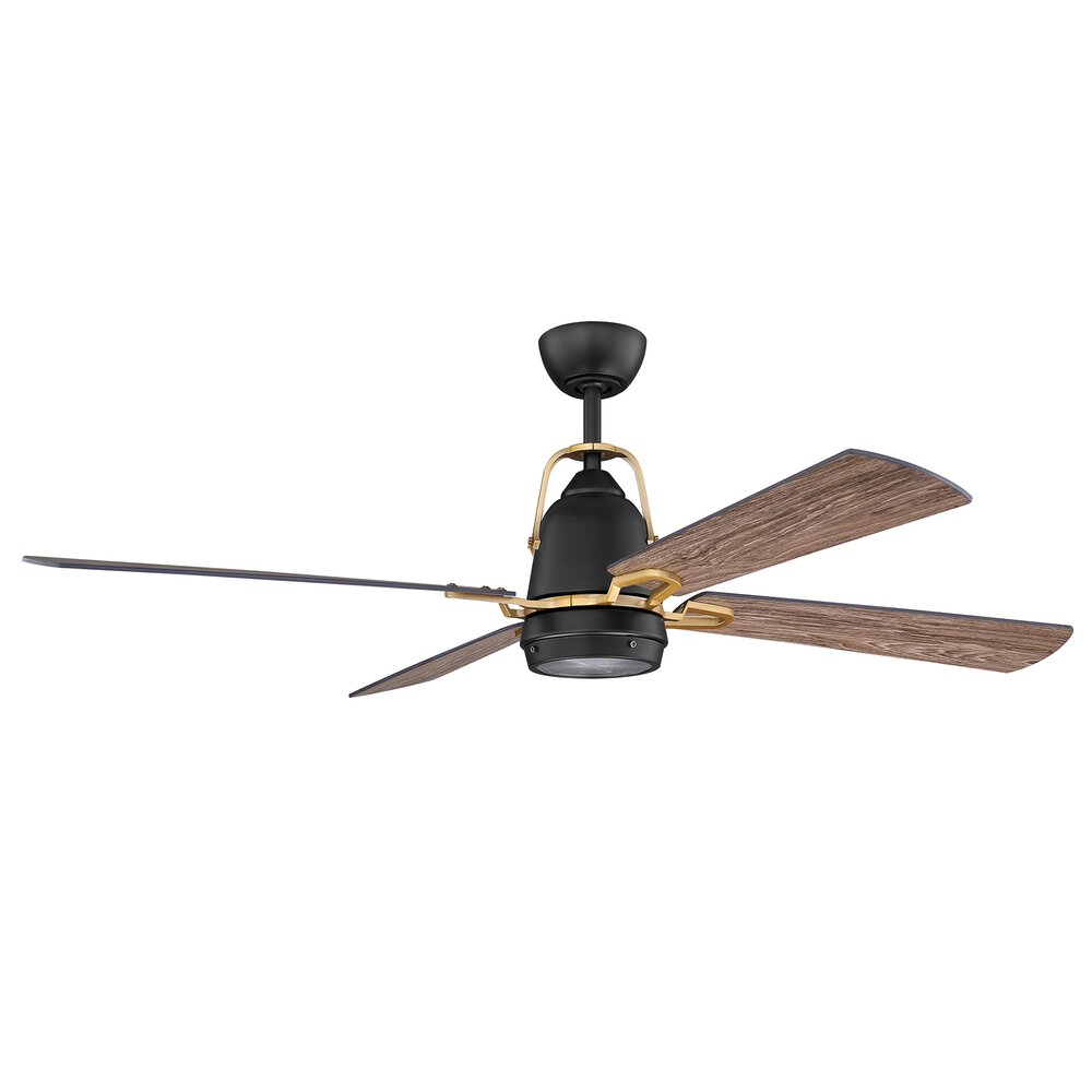 Craftmade 52" Ceiling Fan With Blades And Light Kit In Flat Black/Satin Brass And Fresnel Glass