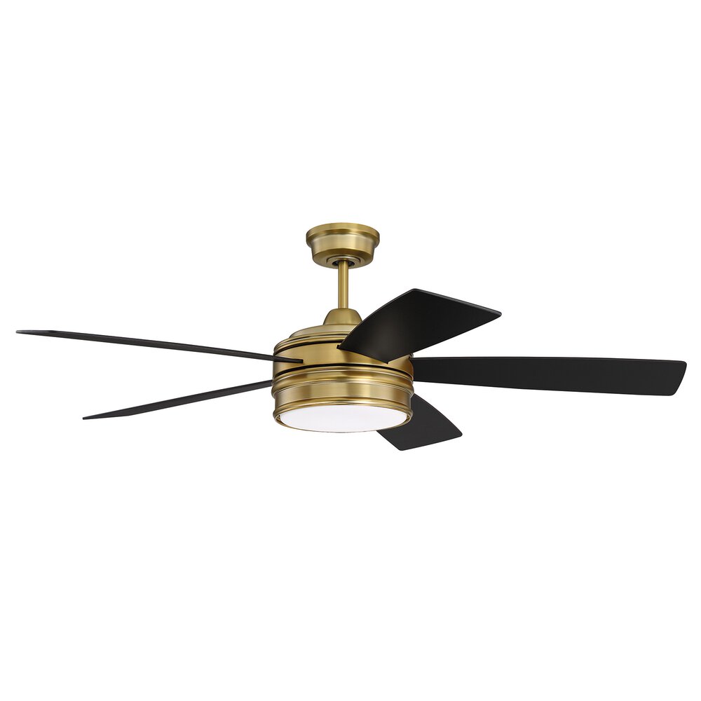 Craftmade 52" Ceiling Fan With Blades And Light Kit In Satin Brass And Frost White Glass