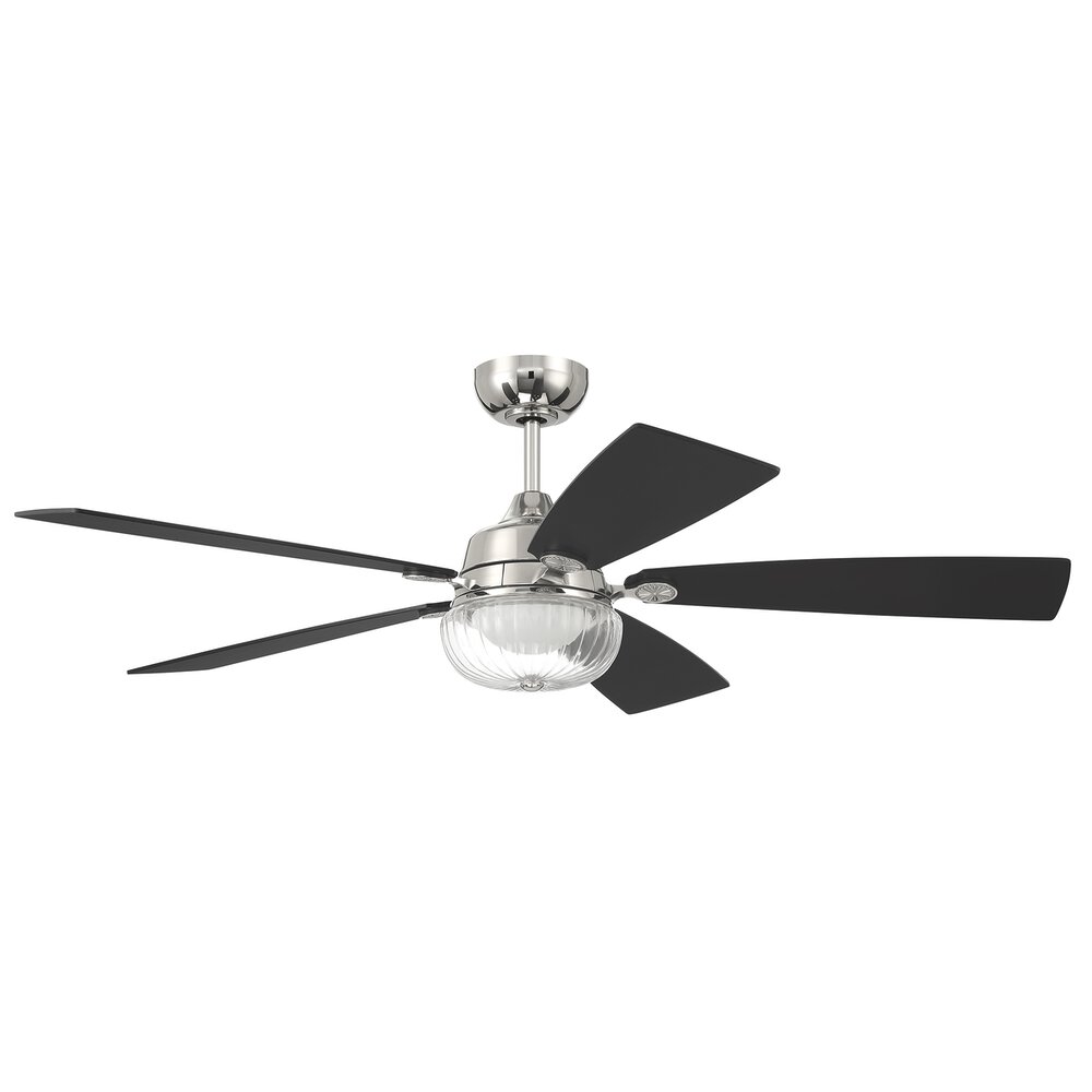 Craftmade 52" Ceiling Fan With Blades And Light Kit In Polished Nickel And Clear Glass