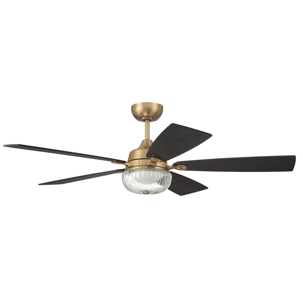 Craftmade 52" Ceiling Fan With Blades And Light Kit In Satin Brass And Clear Glass