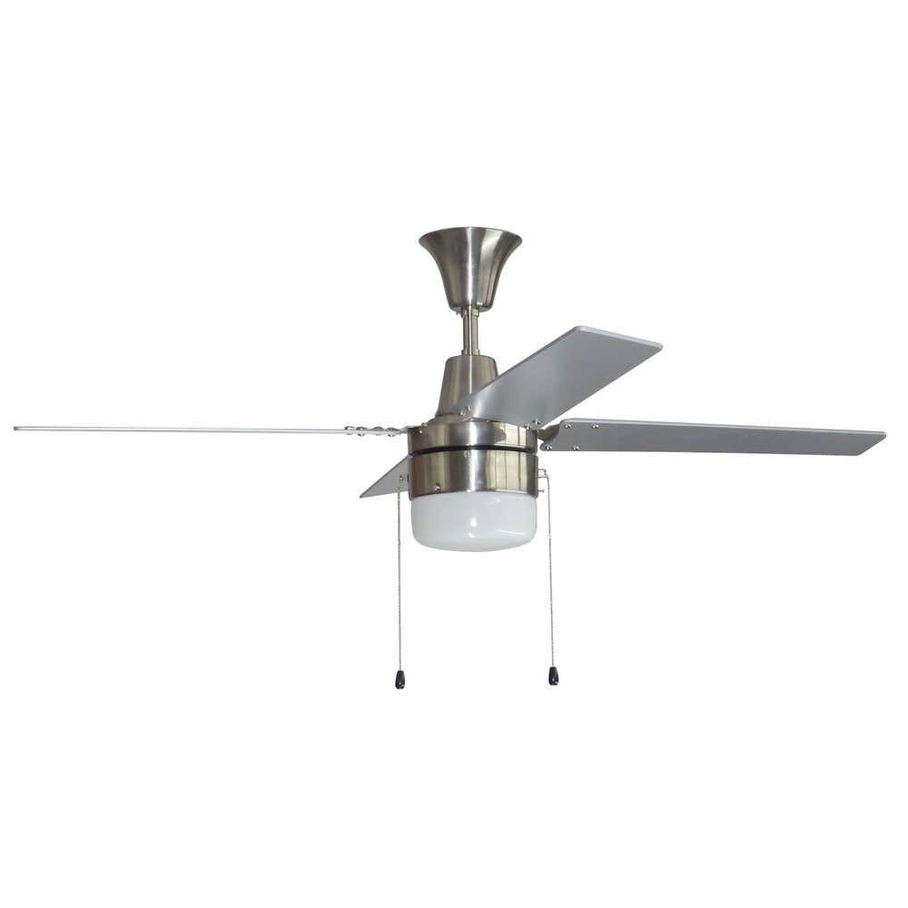 Craftmade 48" Ceiling Fan With Pull Chain And Integrated Light In Brushed Polished Nickel And Frost White Glass