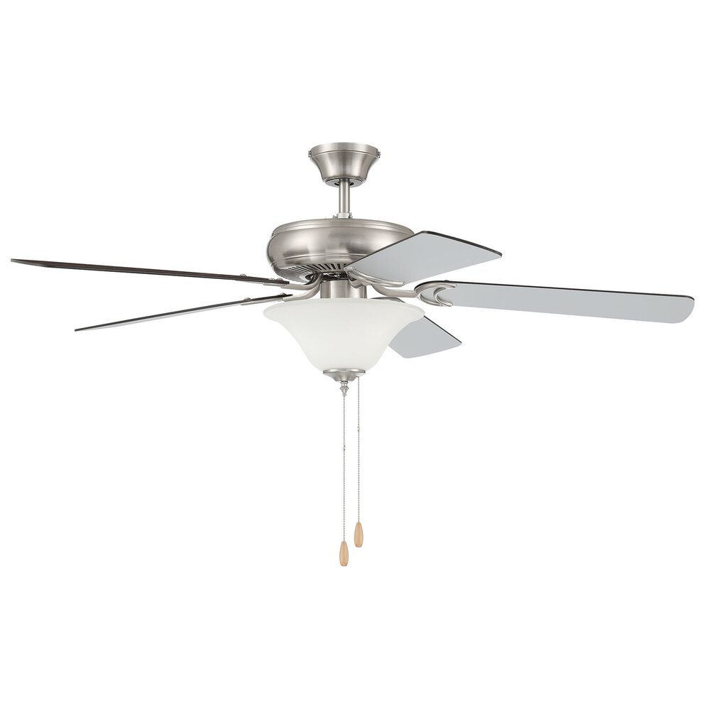 Craftmade 52" Ceiling Fan With Blades And Light Kit In Brushed Polished Nickel And Frost White Glass