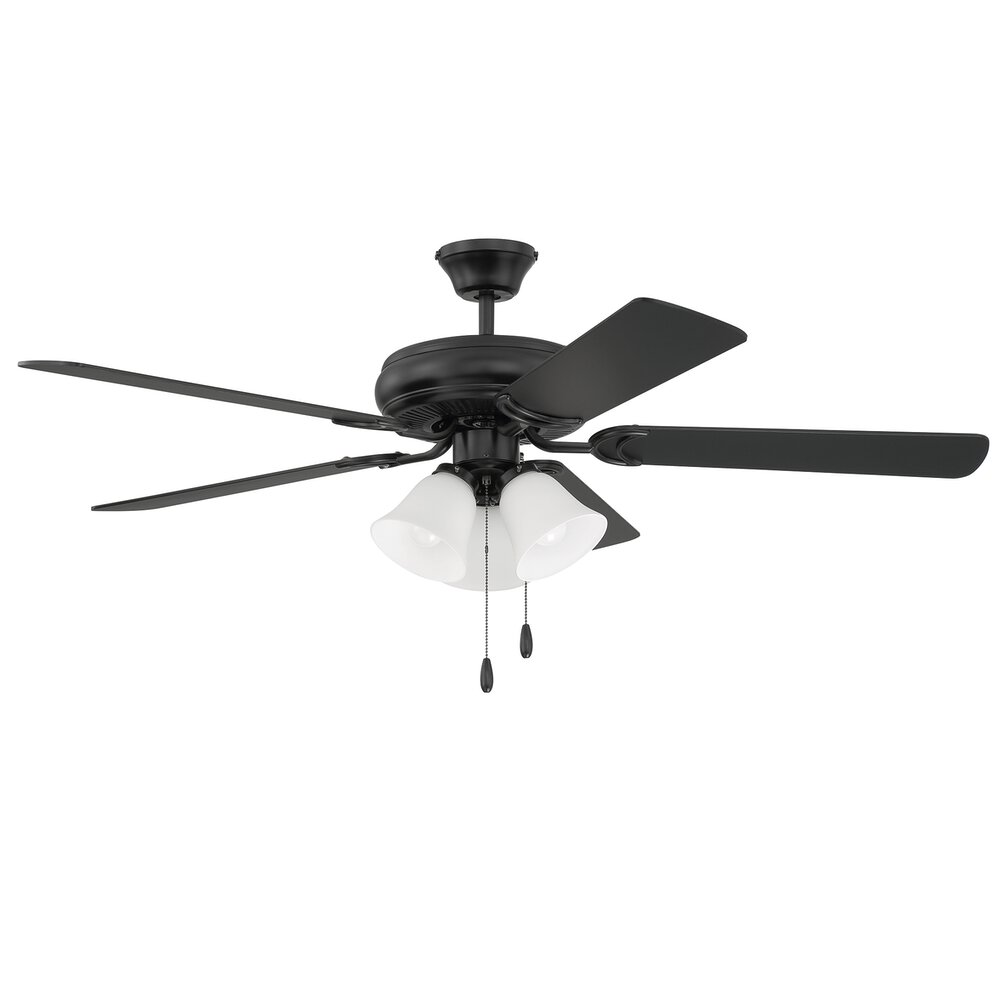 Craftmade 52" Ceiling Fan With Blades And Light Kit In Flat Black And Frost White Glass