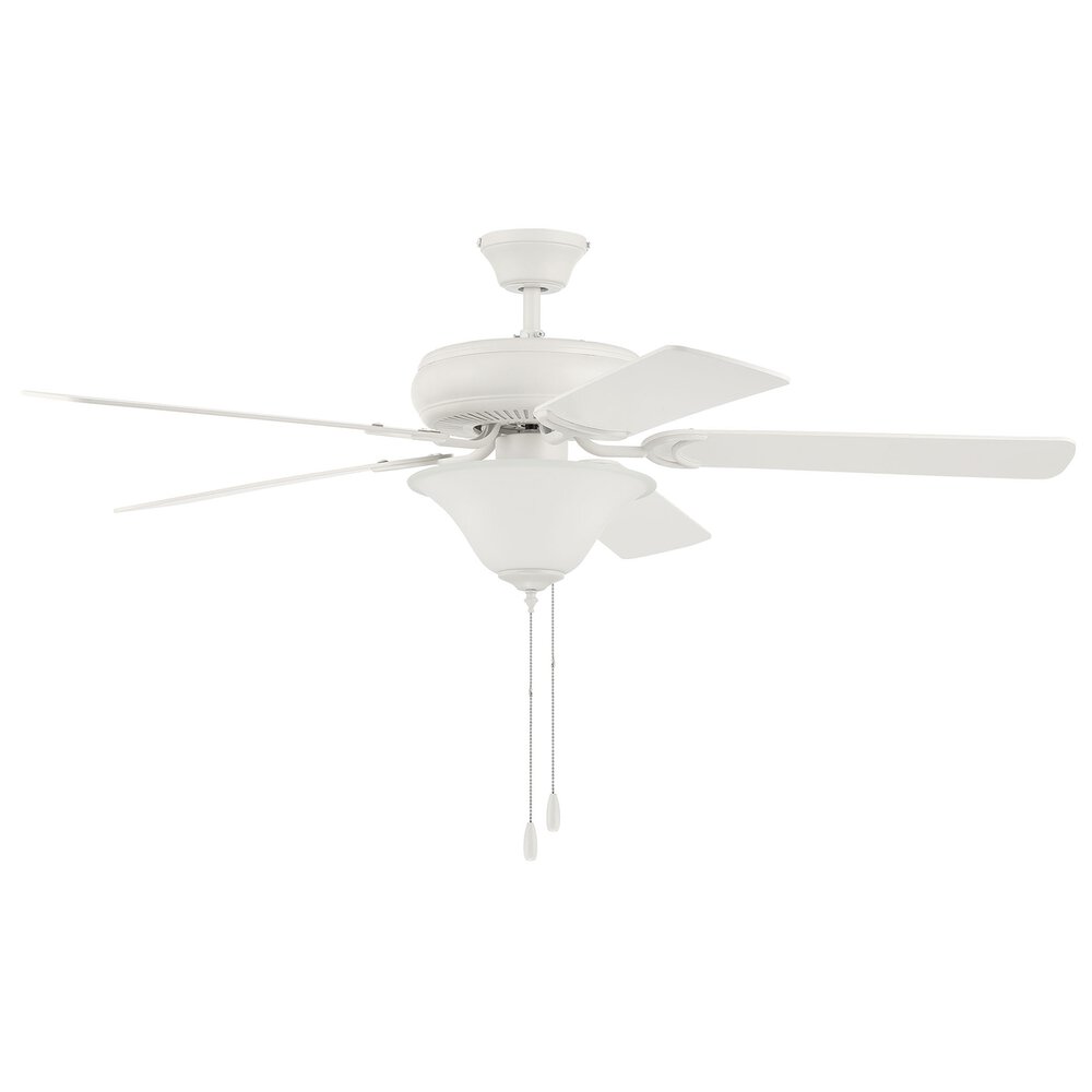 Craftmade 52" Ceiling Fan With Blades And Light Kit In Matte White And Frost White Glass